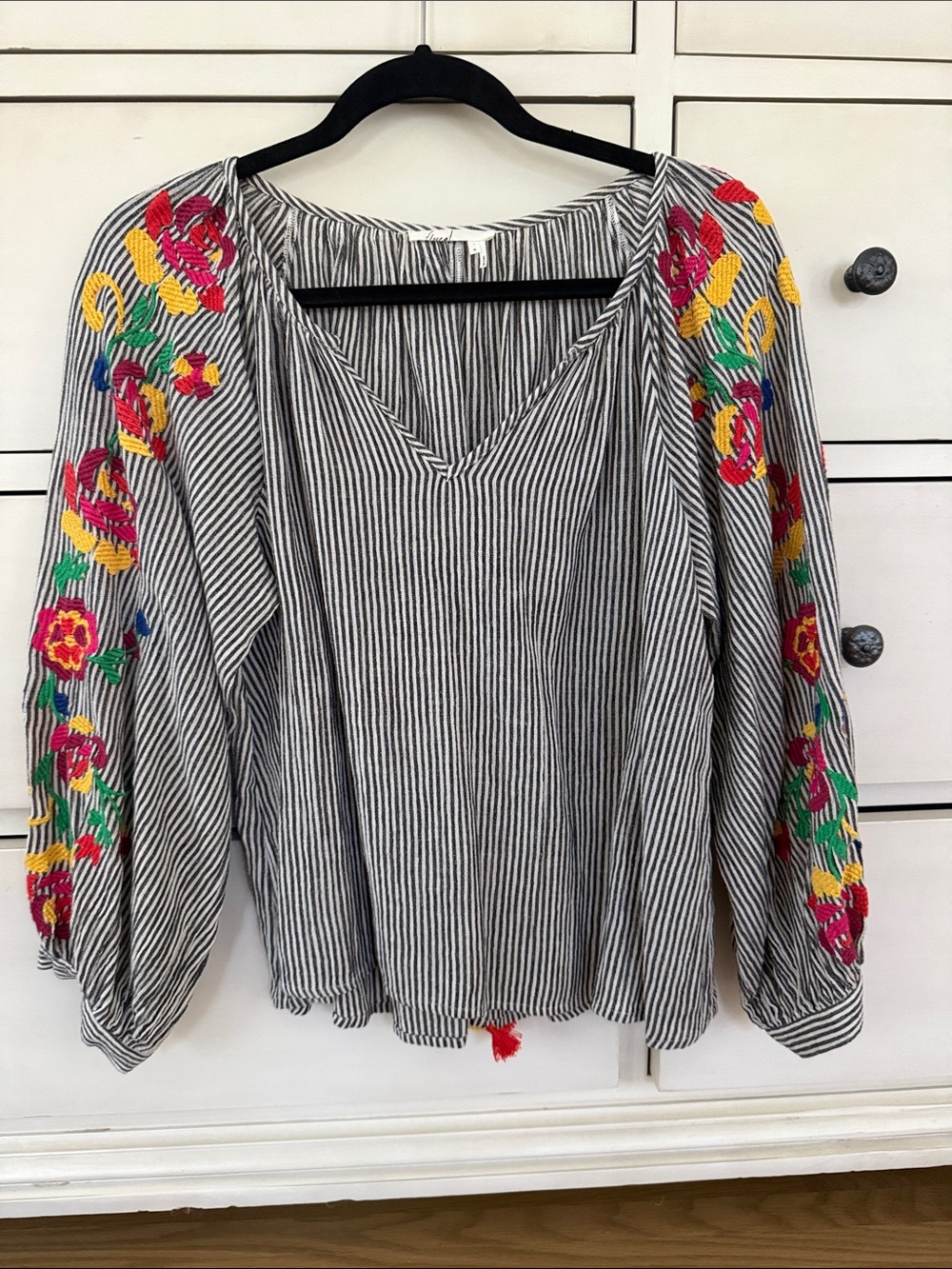 Floral embroidered stripe Anthro top size medium